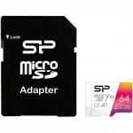 Флеш (Flash) карты Silicon Power Elite A1 microSDXC Class 10 UHS-I U1 + SD адаптер SP064GBSTXBV1V20SP (64 ГБ)