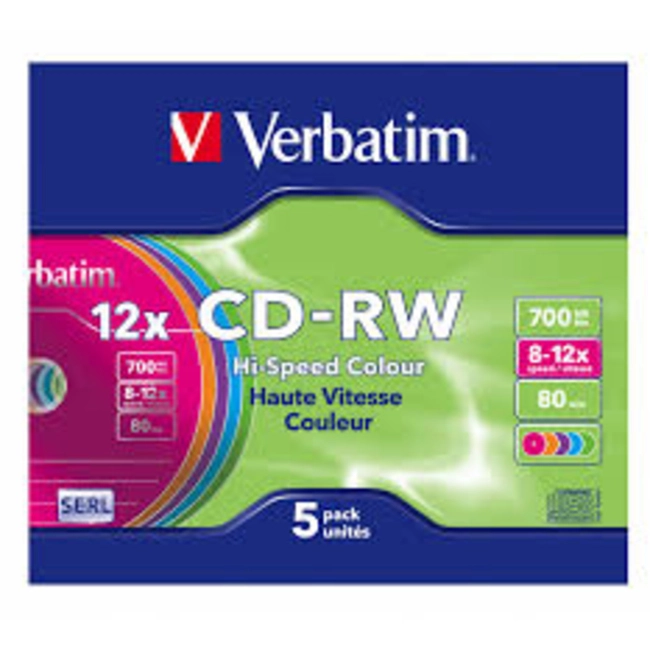 Verbatim Диск CD-RW 700Mb 12x Slim case (1шт) 43167