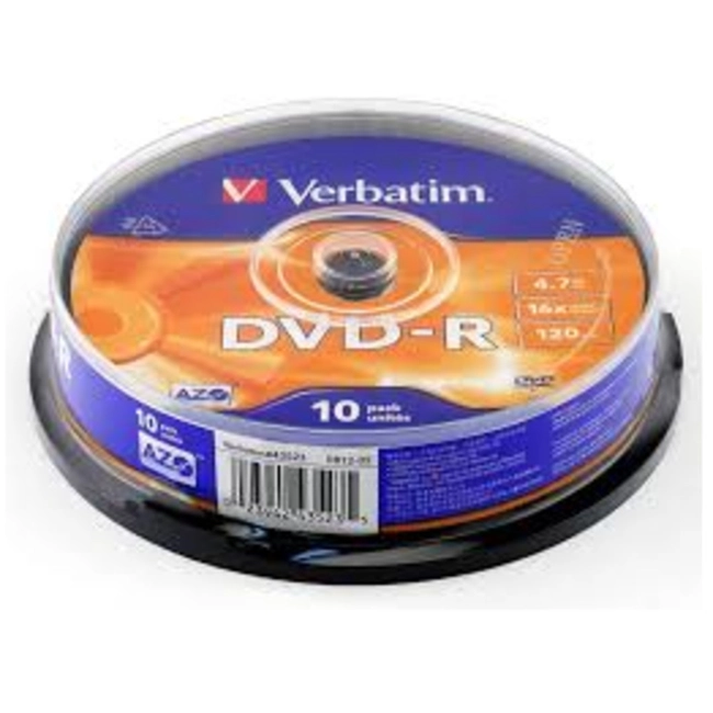 Verbatim Диск DVD-R 4.7Gb 16x Cake Box (10шт) 43523