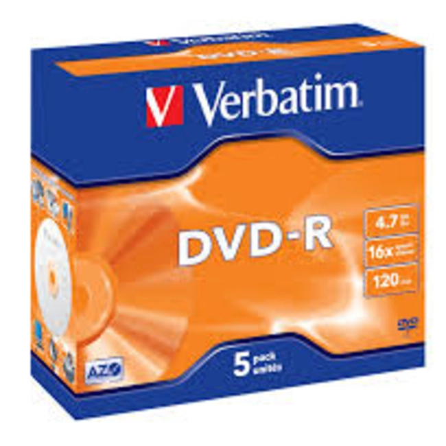 Оптический привод Verbatim Диск DVD-R Verbatim 4.7Gb 16x Jewel case (5шт) 43519