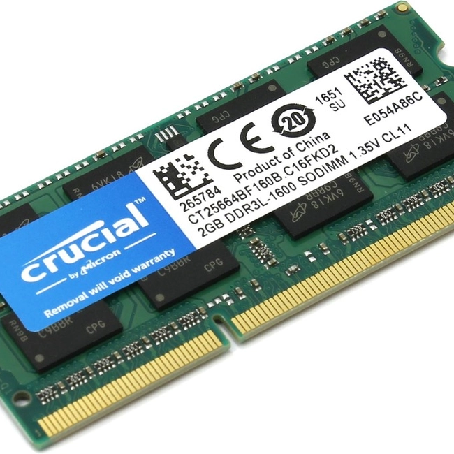 ОЗУ Crucial DDR3 2GB CT25664BF160B (SO-DIMM, DDR3, 2 Гб, 1600 МГц)