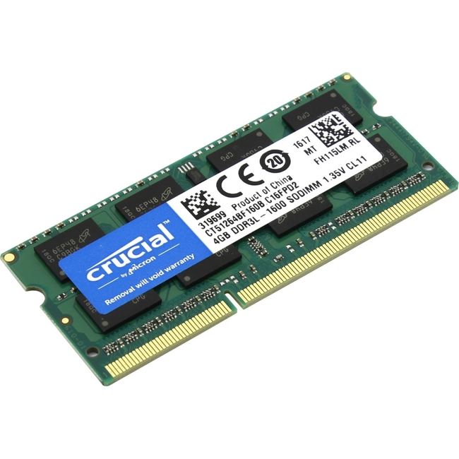 ОЗУ Crucial DDR3L 4GB 1600MHz SODIMM CT51264BF160B (SO-DIMM, DDR3, 4 Гб, 1600 МГц)
