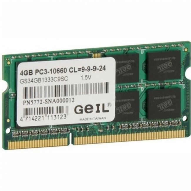 ОЗУ Geil PC3 10660 GS34GB1333C9S (SO-DIMM, DDR3, 4 Гб, 1333 МГц)