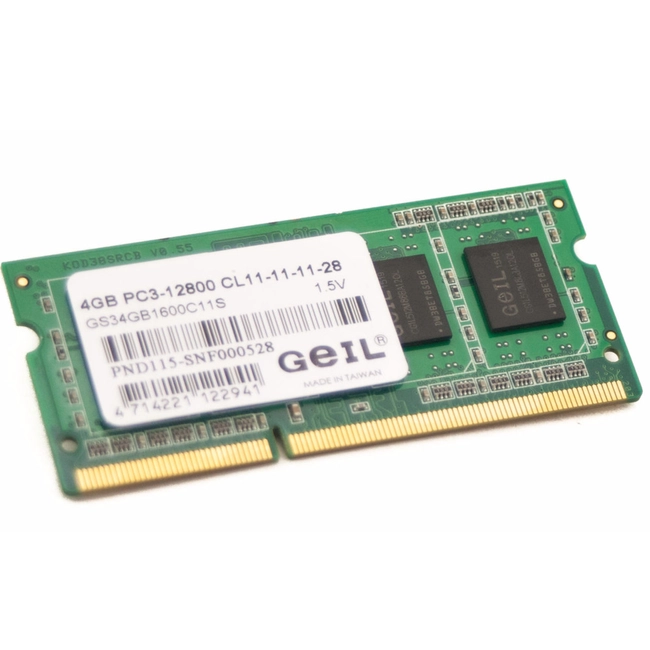 ОЗУ Geil Для ноутбука 4Gb DDR3 1600Mhz GEIL PC3 12800 GS34GB1600C11S (SO-DIMM, DDR3, 4 Гб, 1600 МГц)