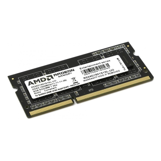 ОЗУ AMD R534G1601S1SL R534G1601S1SL-U (SO-DIMM, DDR3, 4 Гб, 1600 МГц)
