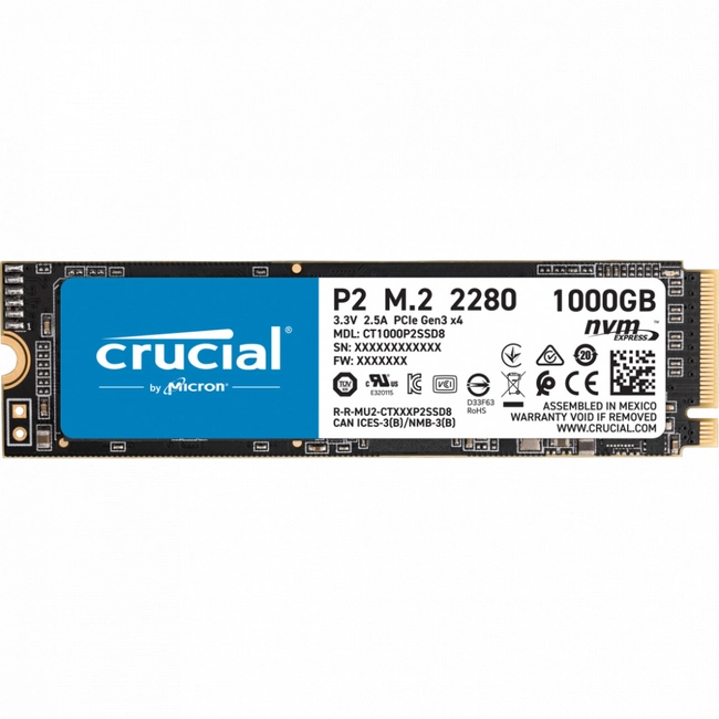 Внутренний жесткий диск Crucial P2 CT1000P2SSD8 (SSD (твердотельные), 1 ТБ, M.2, NVMe)