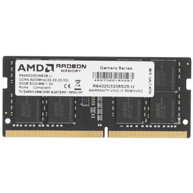 ОЗУ AMD Radeon R9 R9432G3206S2S-UO (SO-DIMM, DDR4, 32 Гб, 3200 МГц)