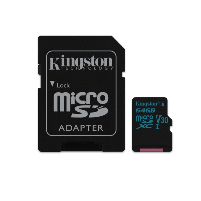 Флеш (Flash) карты Kingston 64GB microSDXC Canvas Go 90R/45W U3 UHS-I V30 Card + SD Adapter SDCG2/64GB (64 ГБ)