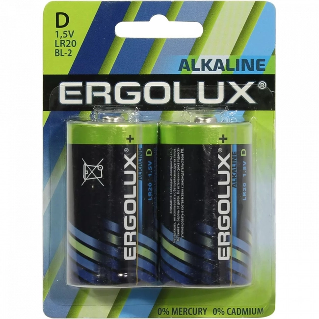 Батарейка Ergolux Alkaline LR20 BL-2 D 21000mAh 11752