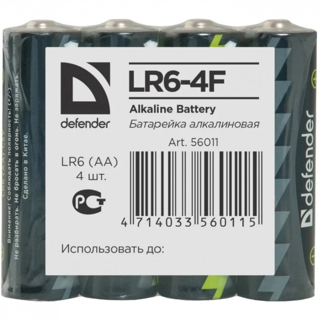 Батарейка Defender LR6 AA Alkaline LR6-4F - 4 штуки LR6 AA Defender Alkaline LR6-4F - 4 штуки