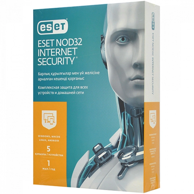 Антивирус Eset NOD32 Internet Security, подписка на 1 год на 5 устройств NOD32-EIS-NS(BOХ)-1-5 KZ (Первичная лицензия)