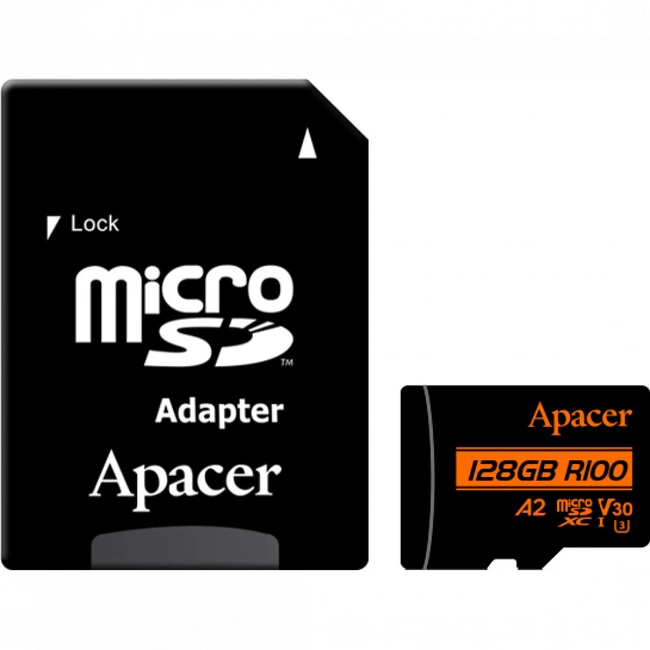 Флеш (Flash) карты Apacer microSD UHS-I U3, A2, V30 + adapter SD AP128GMCSX10U8-R (128 ГБ)