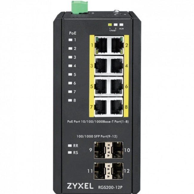 Коммутатор Zyxel RGS200-12P, RGS200-12P-ZZ0101F (1000 Base-TX (1000 мбит/с), 4 SFP порта)