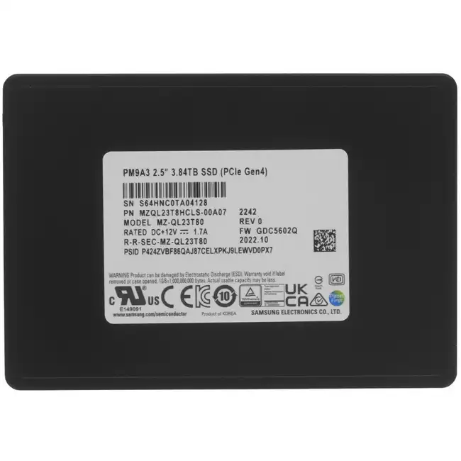 Серверный жесткий диск Samsung MZQL23T8HCLS-00A07 (2,5 SFF, 3.84 ТБ, NVMe)