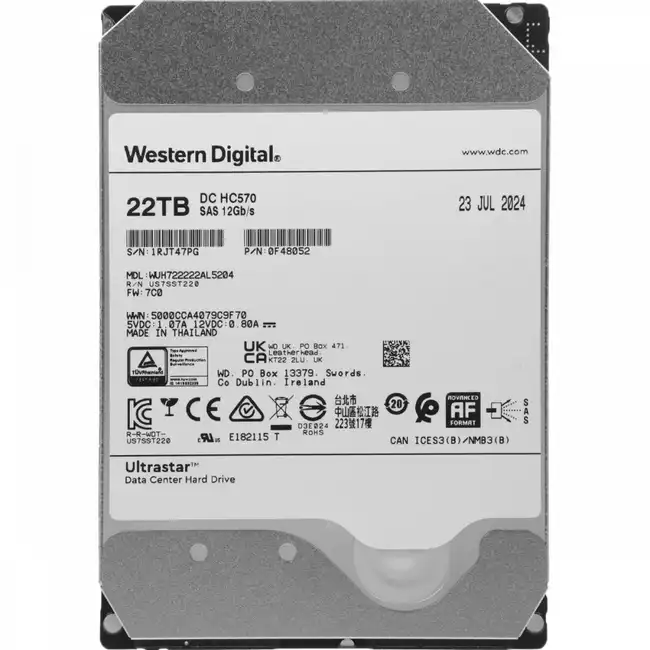 Серверный жесткий диск Western Digital Ultrastar DC HC570 WUH722222AL5204 (3,5 LFF, 22 ТБ, SAS)