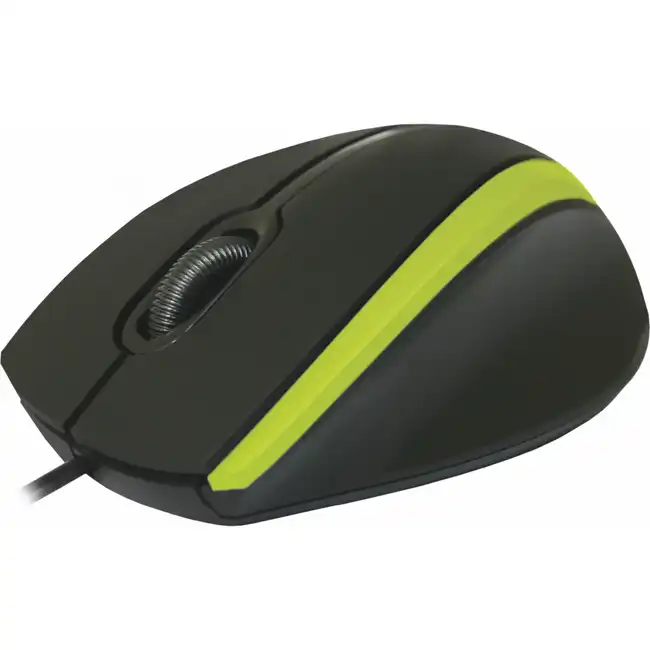 Мышь Defender Проводная оптическая мышь MM-340 черный+зеленый,3кнопки,1000dpi 52346 (Бюджетная, Проводная)
