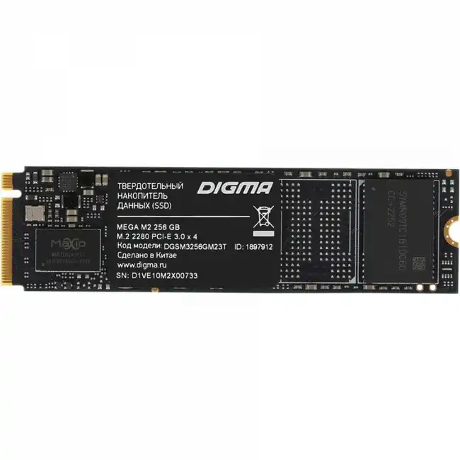 Внутренний жесткий диск Digma Mega M2 (DGSM3256GM23T) (SSD (твердотельные), 256 ГБ, M.2, PCIe)