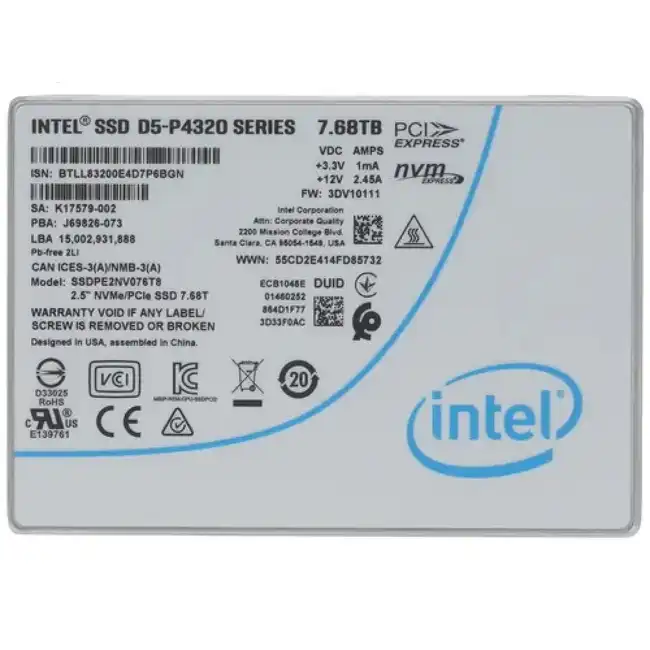 Внутренний жесткий диск Intel D5 P4320 Series SSDPE2NV076T801 SSDPE2NV076T801||oem (SSD (твердотельные), 7680 ГБ, 2.5 дюйма, U.2)