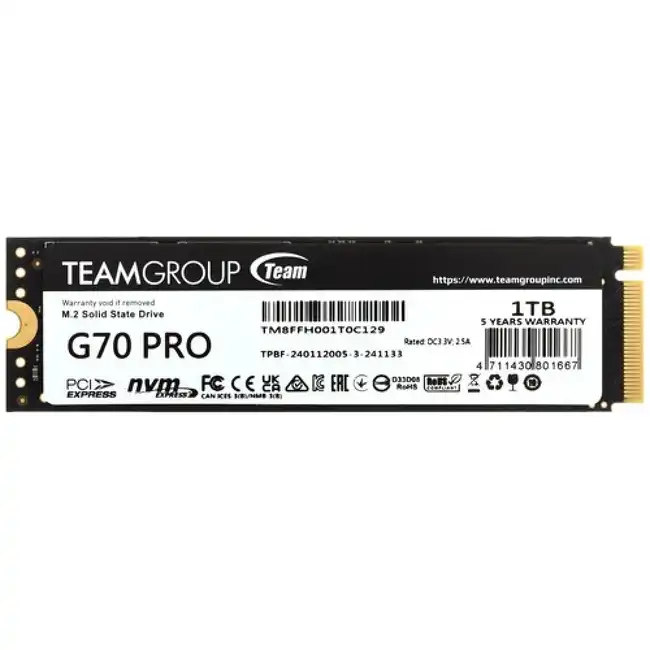 Внутренний жесткий диск Team Group T-FORCE G70 Pro TM8FFH001T0C129 (SSD (твердотельные), 1 ТБ, M.2, PCIe)