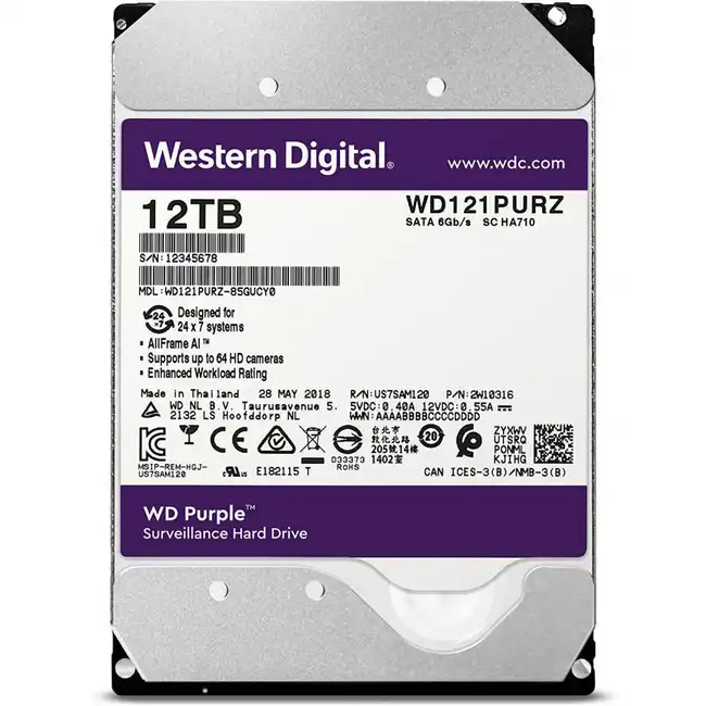 Внутренний жесткий диск Western Digital Purple WD121PURZ (HDD (классические), 12 ТБ, 3.5 дюйма, SATA)