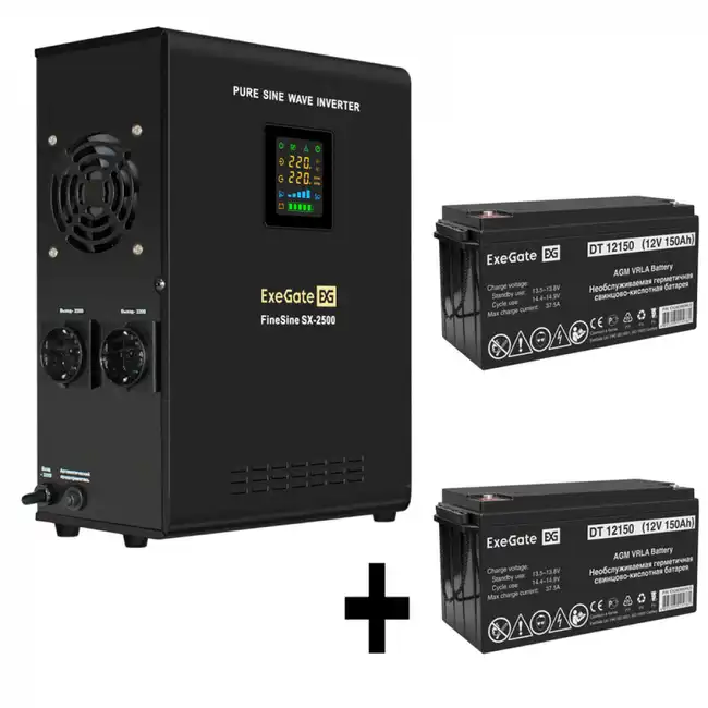 Источник бесперебойного питания ExeGate EX296002RUS + батарея 150Aч EX282990RUS 2шт EX296628RUS (Линейно-интерактивные, Настенный, 2500 ВА, 1800)