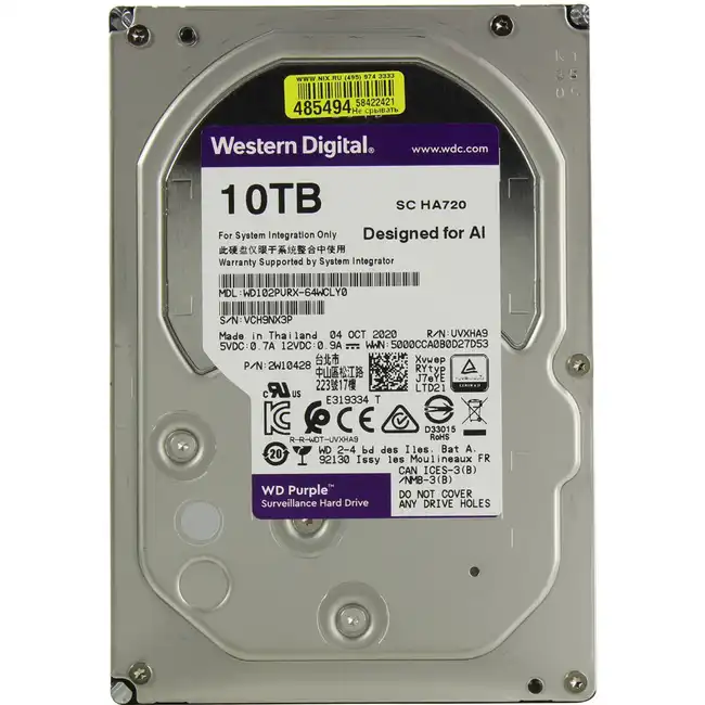 Внутренний жесткий диск Western Digital 10 ТБ WD102PURX (HDD (классические), 10 ТБ, 3.5 дюйма, SATA)
