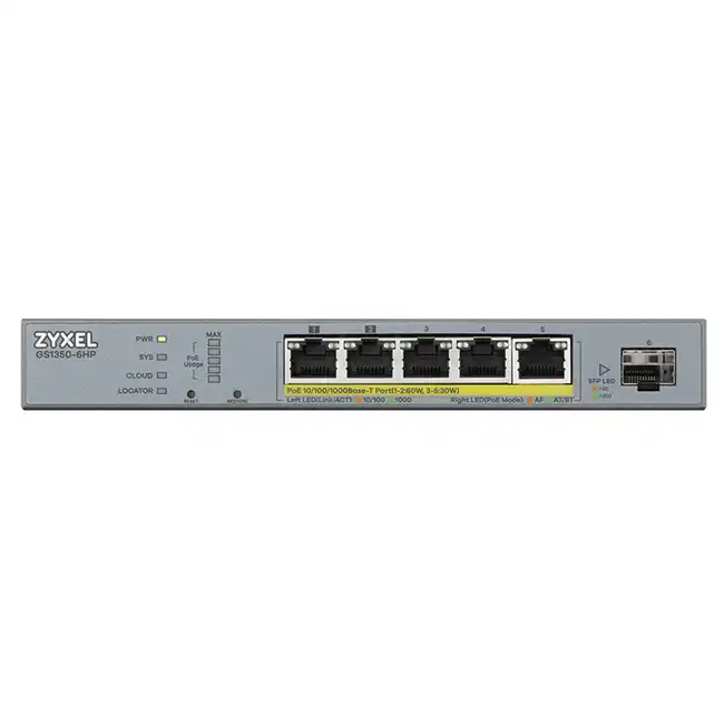 Коммутатор Zyxel GS1350-6HP-EU0101F (1000 Base-TX (1000 мбит/с), 1 SFP порт)