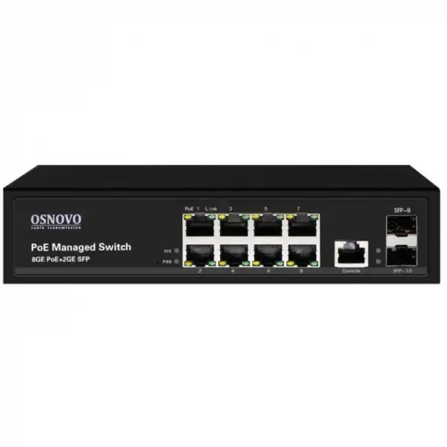 Коммутатор OSNOVO Гигабитный L2 PoE коммутатор на 10 портов SW-80802/L(150W) (1000 Base-TX (1000 мбит/с), 2 SFP порта)
