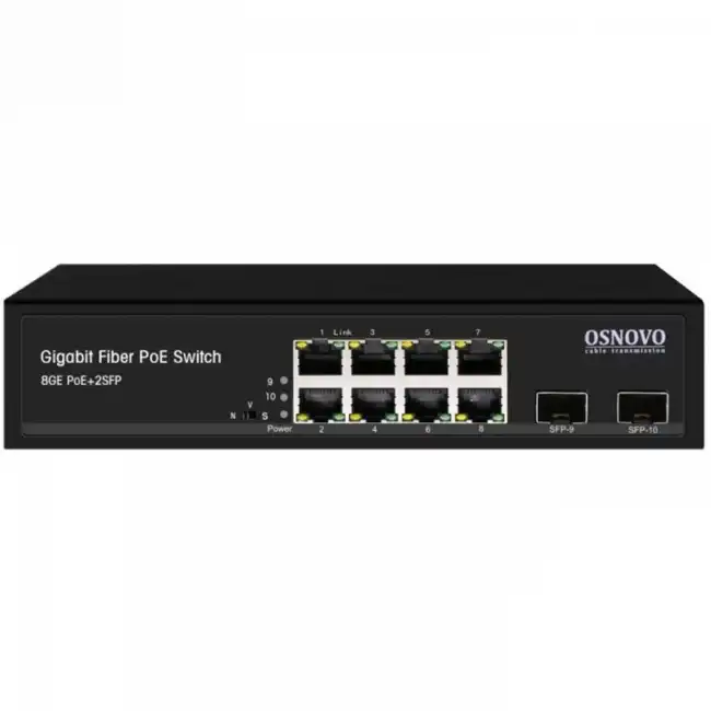 Коммутатор OSNOVO Гигабитный PoE SW-80802(150W) (1000 Base-TX (1000 мбит/с), 2 SFP порта)