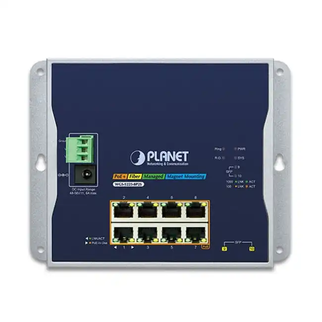 Коммутатор Planet Wall-mount Managed Switch WGS-5225-8P2S (1000 Base-TX (1000 мбит/с), 2 SFP порта)