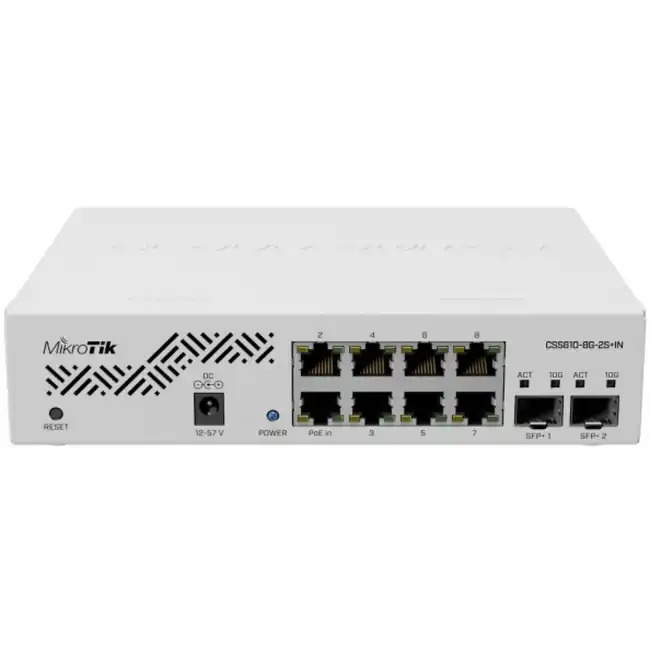 Коммутатор Mikrotik CSS610-8G-2S+IN (1000 Base-TX (1000 мбит/с), 2 SFP порта)