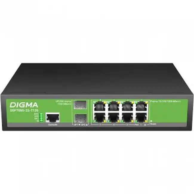 Коммутатор Digma DSP708G-2S-T135 (1000 Base-T (1000 мбит/с), 2 SFP порта)