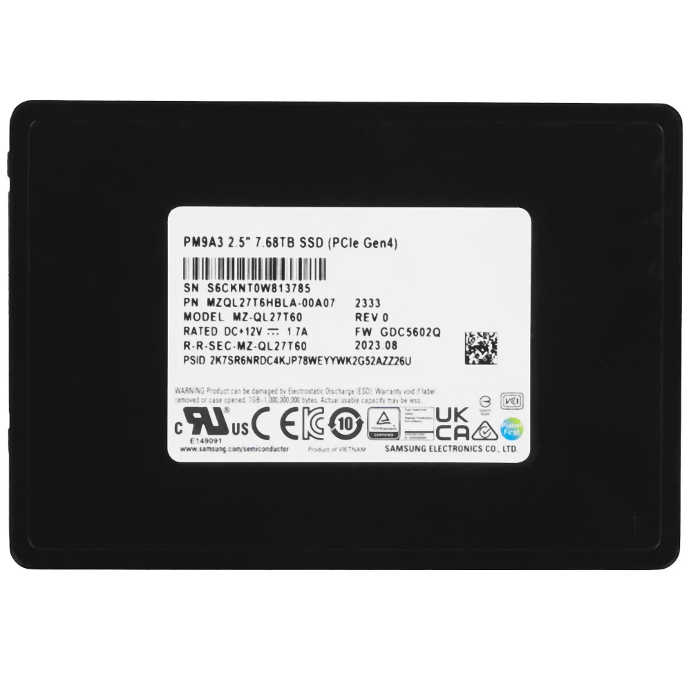 Серверный жесткий диск Samsung MZQL27T6HBLA-00A07 2,5 SFF, 7.68 ТБ, NVMe