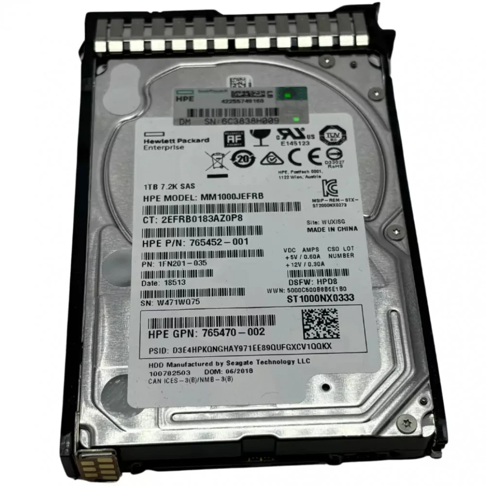 Серверный жесткий диск HPE 1TB 12G SAS 7.2K rpm SFF 765464-B21 2,5 SFF, 1 ТБ, SAS