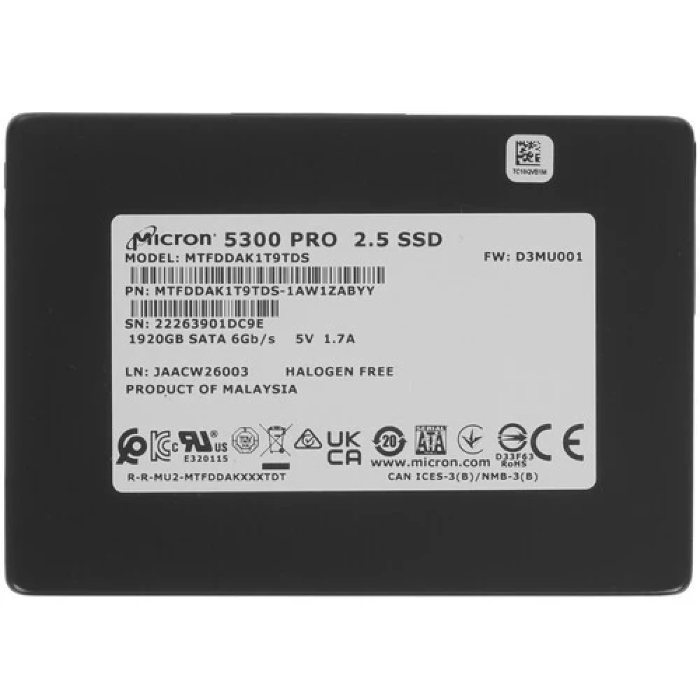 Серверный жесткий диск Micron 02313FAE 2,5 SFF, 1.92 ТБ, SATA