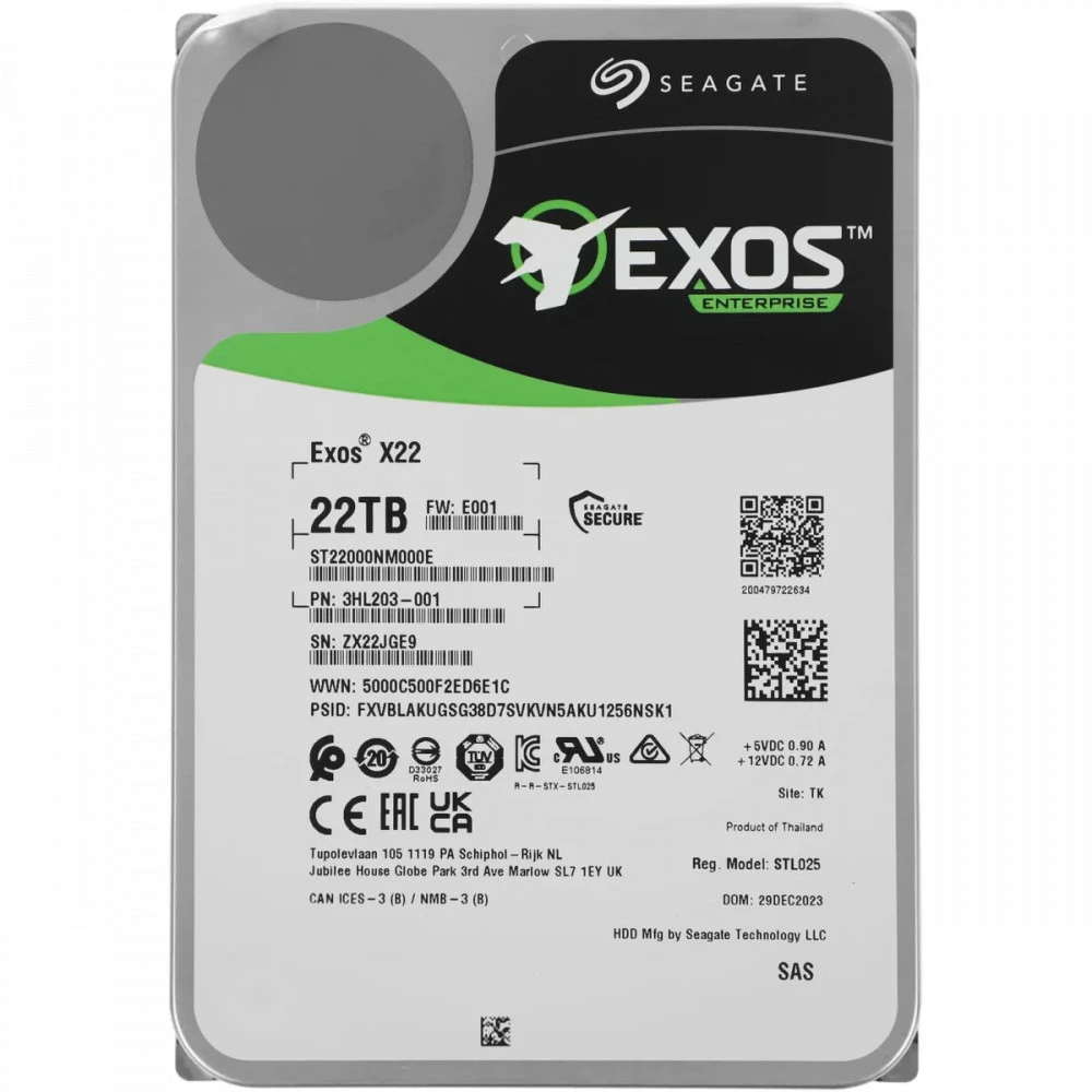 Серверный жесткий диск Seagate 22TB Exos X22 (ST22000NM000C-FR) 3,5 LFF, 22 ТБ, SATA