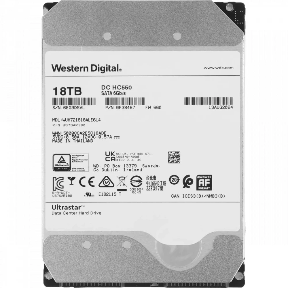 Серверный жесткий диск Western Digital Ultrastar DC HC550 WUH721818ALE6L4 WUH721818ALE6L4_0F38467 3,5 LFF, 18 ТБ, SATA