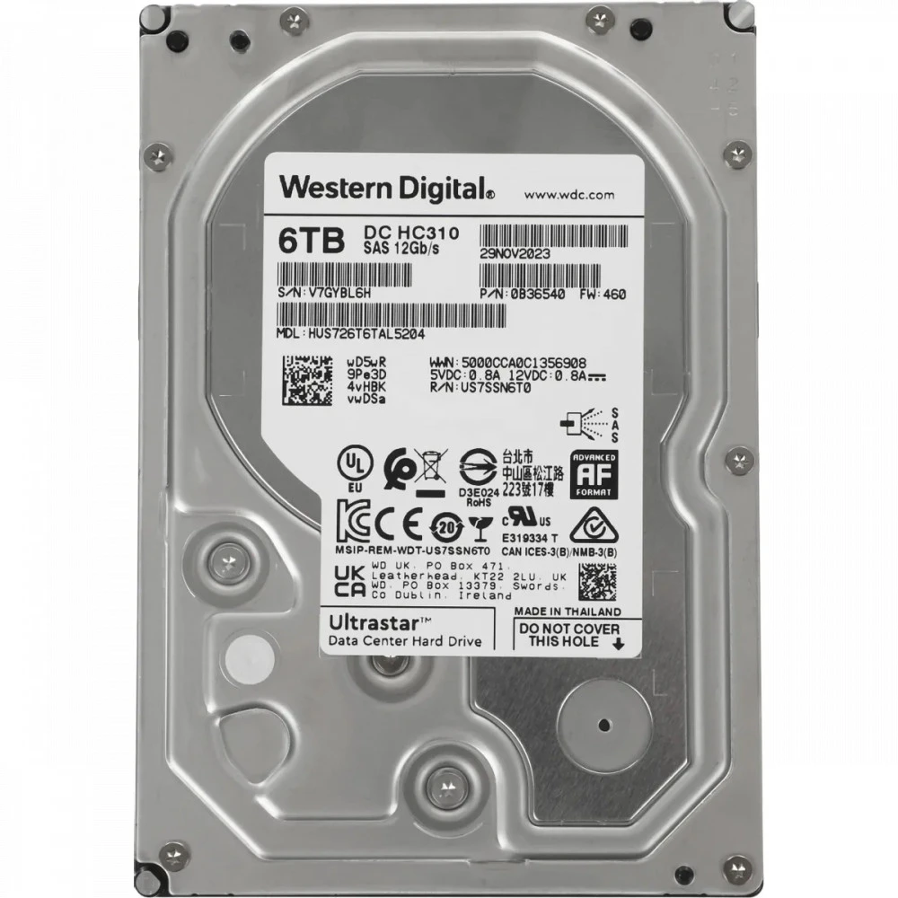Серверный жесткий диск Western Digital Ultrastar DC HC310 HUS726T6TAL5204 HUS726T6TAL5204_0B36540 3,5 LFF, 6 ТБ, SAS