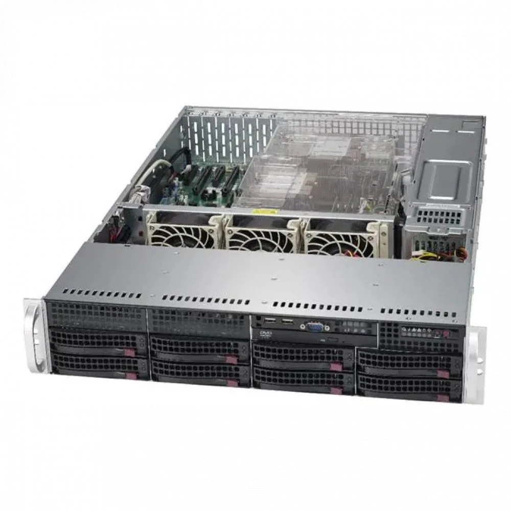 Сервер Supermicro CSE-825TQC-R802LPB - 825TQC9124 2U Rack, EPYC 9124, 3000 МГц, 16, 64, 2 x 32 ГБ, SFF 2.5" + LFF  3.5", 10, 2x 960  ГБ