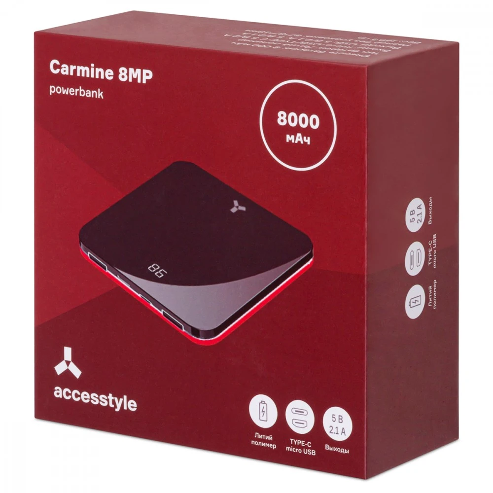 Внешний аккумулятор (Power Bank) Accesstyle Power Bank Carmine 8000 мАч 230191 8000 мАч, Черный-Красный