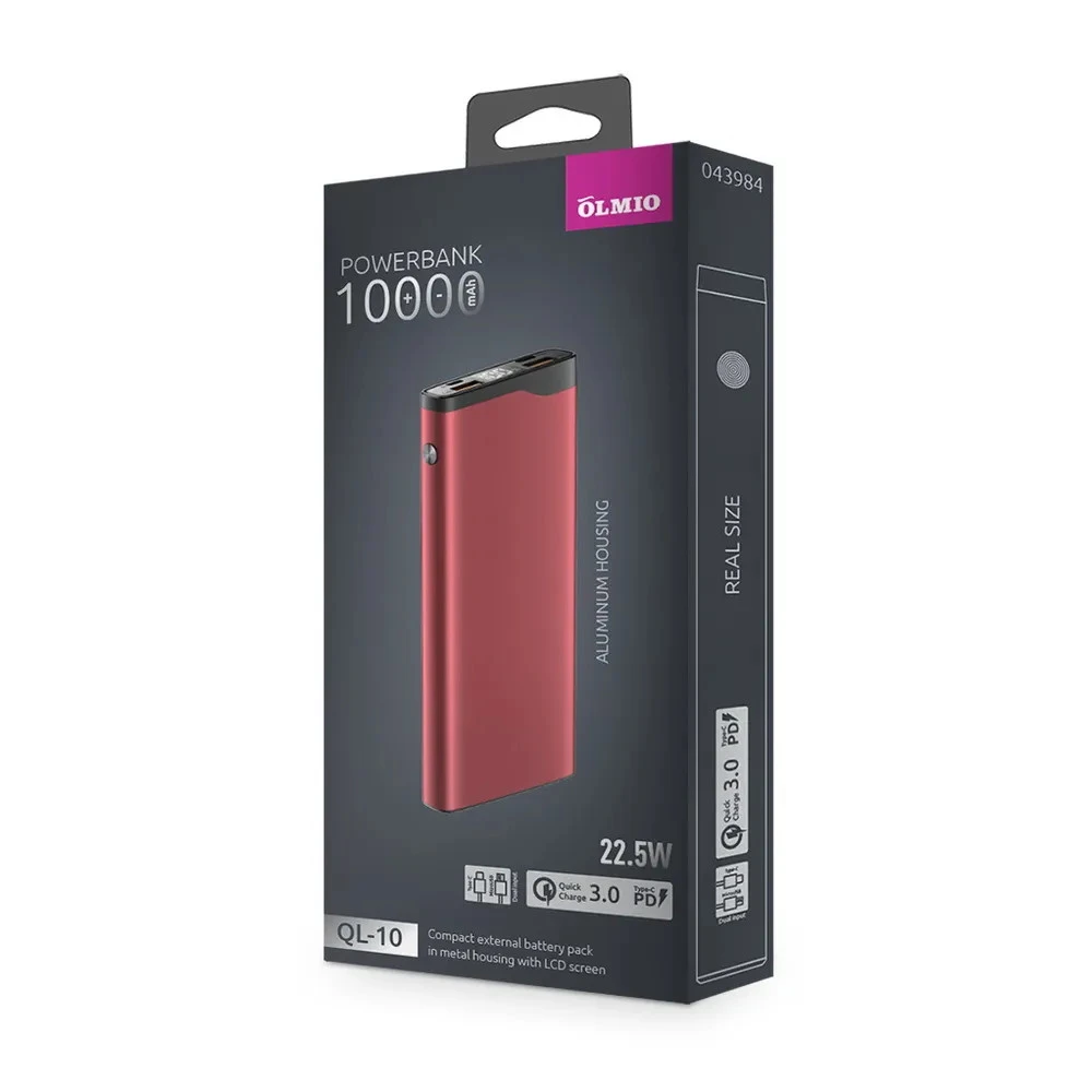 Внешний аккумулятор (Power Bank) OLMIO Power bank QL-10-RED 10000 мАч, Красный