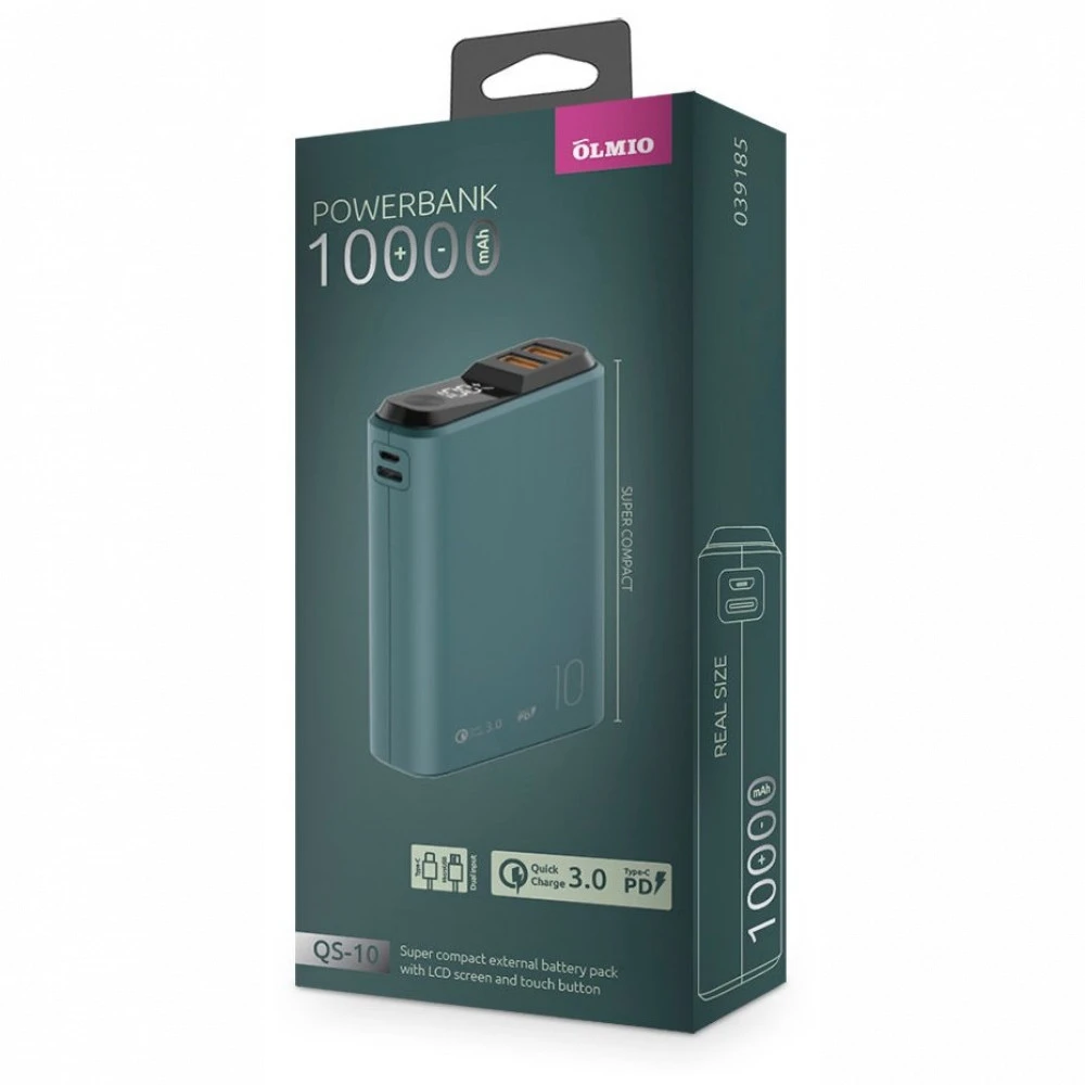 Внешний аккумулятор (Power Bank) OLMIO QS-10 39185 10000 мАч, Зеленый
