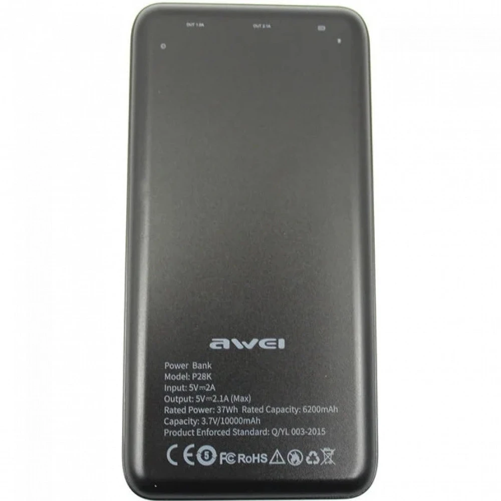 Внешний аккумулятор (Power Bank) AWEI P28K 10000 мАч, Серый