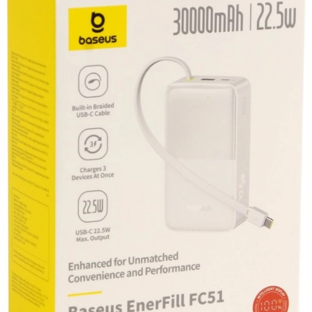 Внешний аккумулятор (Power Bank) Baseus Power bank Baseus EnerFill FC51 Bipow2 Pro Digital Display 30000mAh E0028101 30000 мАч, Белый
