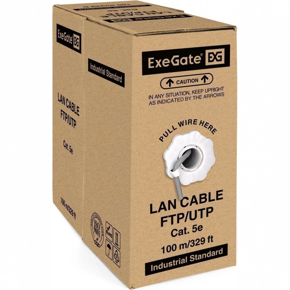 Кабель витая пара ExeGate UTP4-C5e-CCA-S26-IN-PVC-GY-100 EX281818RUS