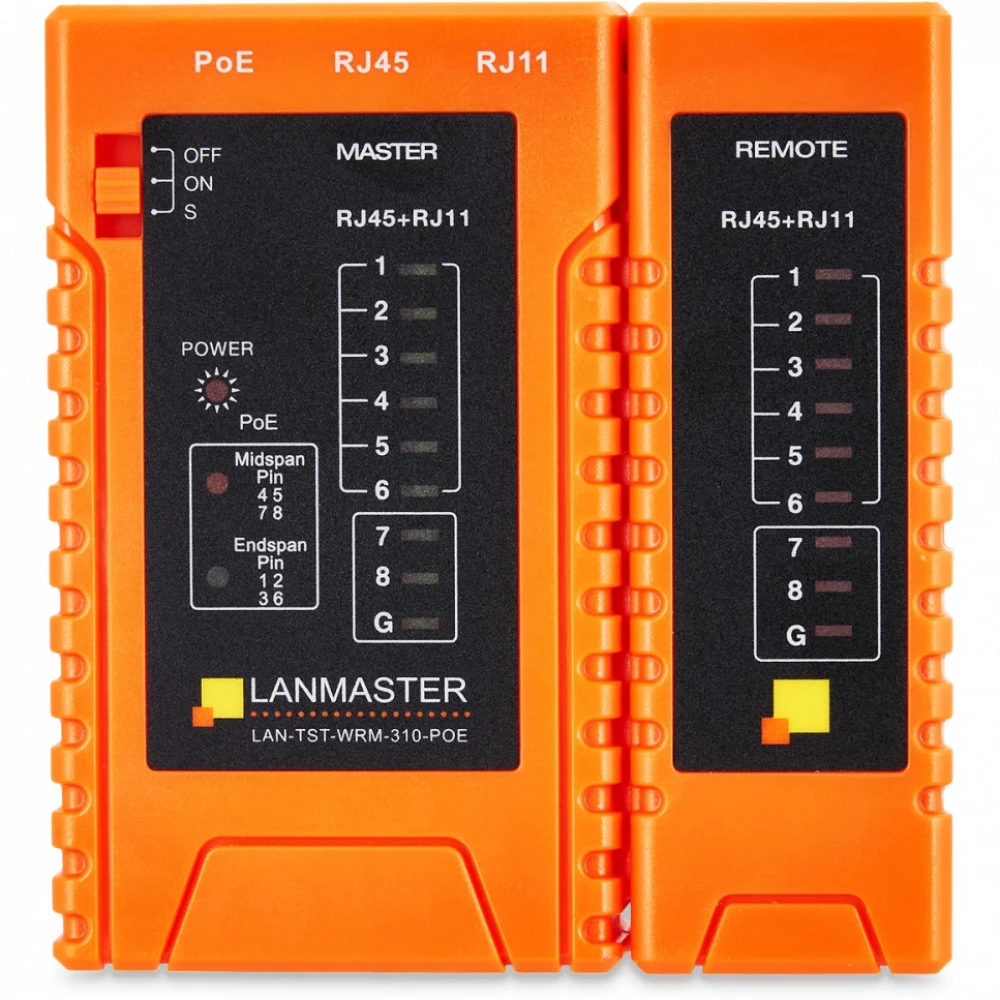 Инструмент для монтажа СКС LANMASTER Тестер витой пары LAN-TST-WRM-310-POE