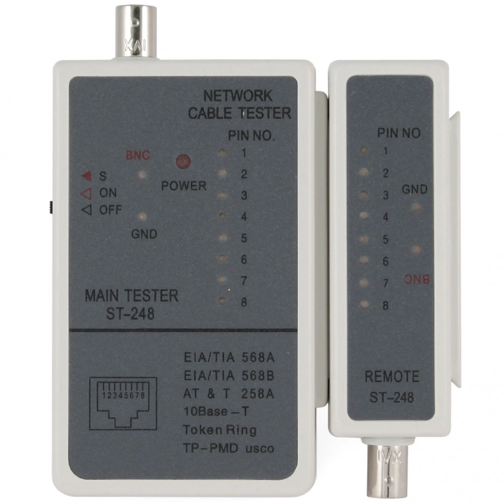 Инструмент для монтажа СКС Cablexpert Тестер сетевого кабеля RJ45+RJ58 NCT-1
