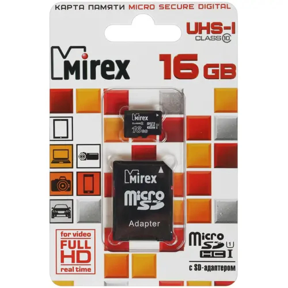 Флеш (Flash) карты Mirex microSDHC [13613-ADSUHS16] 16 ГБ