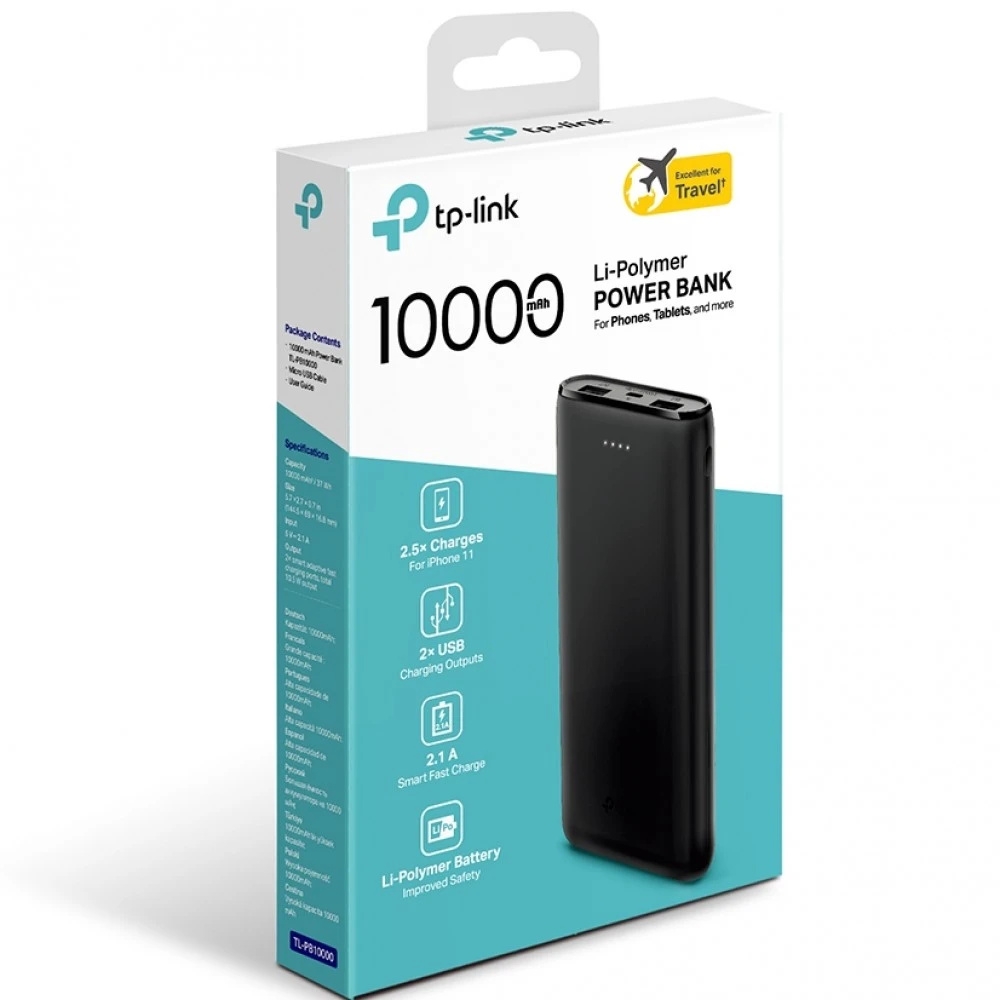 Внешний аккумулятор (Power Bank) TP-Link 10000mAh Power Bank TL-PB10000 10000 мАч, Черный
