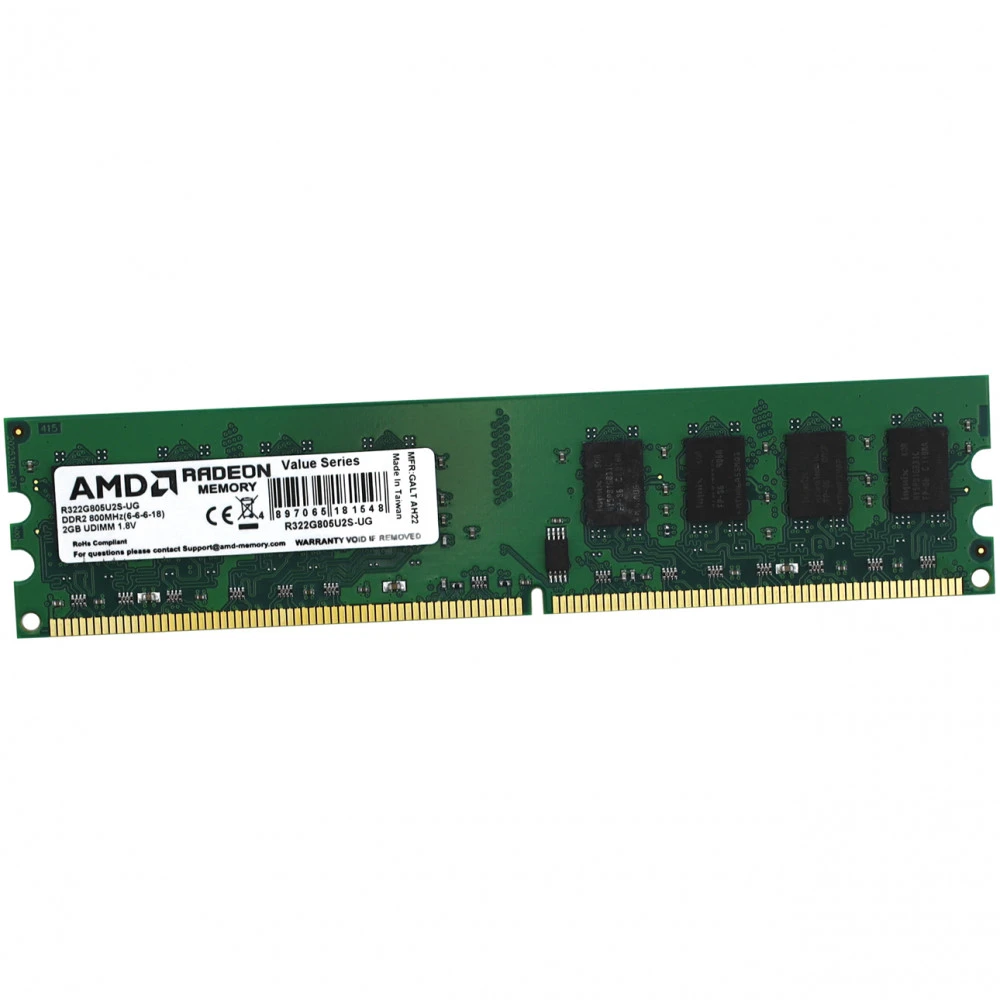 ОЗУ AMD Radeon R3 Value Series Green R322G805U2S-UG DIMM, DDR2, 2 Гб, 800 МГц